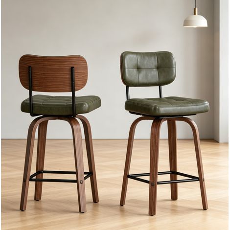 Drehbarer Barhocker 360°, 2er-Set, gepolsterte PU-Sitzfläche, grün, 44 x 49 x 94 cm OKMYHOME (1/5)