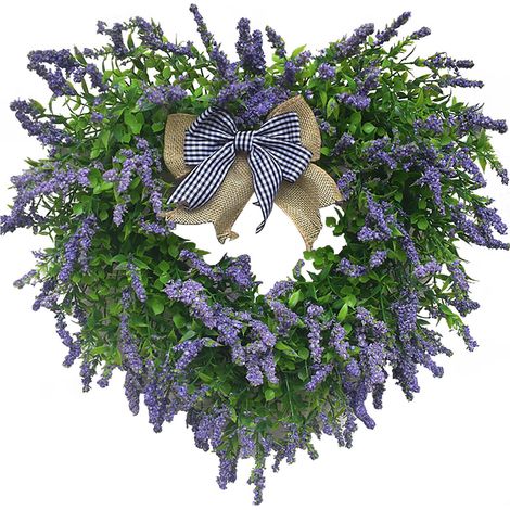 Couronne Artificielle Lavande - Base Rotin Naturel - Décoration Porte Maison Fête des Amoureux - Diamètre 42 cm - 1 Pièce (1/5)