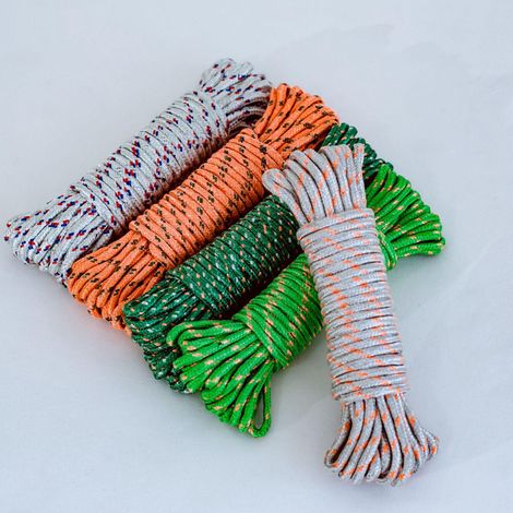 Lot de 5 cordes à linge multicolores, fil d'acier gainé plastique, diamètre 4 mm, 10 mètres, couleurs assorties aléatoires (1/5)