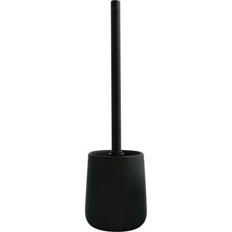Brosse WC avec Support - 1 Unité - Céramique et Silicone - Nettoyage Hygiénique - Salle de Bain Moderne - Noir Mat 10,4x38,8 cm (1/4)