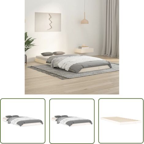 The Living Store Cadre de lit sans matelas blanc 90x200 cm bois de pin massif - Cadre De Lit - Lit Simple - Lit Blanc - Bois De Pin - Meuble Chambre (1/5)