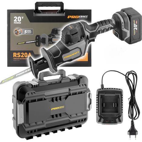 Sierra sable recargable Procraft RS20A-1B-C 20 V sin escobillas + 1 batería de 4,0 Ah + cargador + maletín
