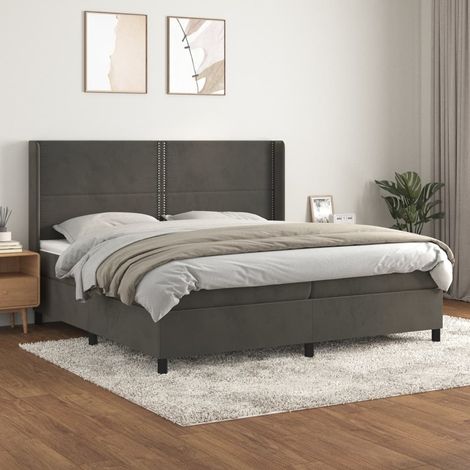 Lit Adulte - Lit Adulte - Lit à sommier tapissier avec matelas- Lit double - Meuble de Chambre à Coucher- Lit double - Meuble de Chambre à Coucher Gris foncé 200x200cm Velours CNIS8955380 (1/5)