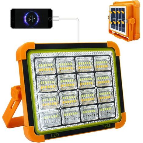 100-W-Solar-LED-Flutlicht, 10000 Lumen Arbeitsleuchte mit 4 Laternenmodi, tragbare wasserdichte USB-Arbeitsleuchte mit 12000-mAh-Akku für Camping und Werkstatt [Energieklasse A] (1/5)
