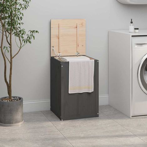 vidaXL Baúl para la colada madera maciza de pino gris 44x44x66 cm (1/5)