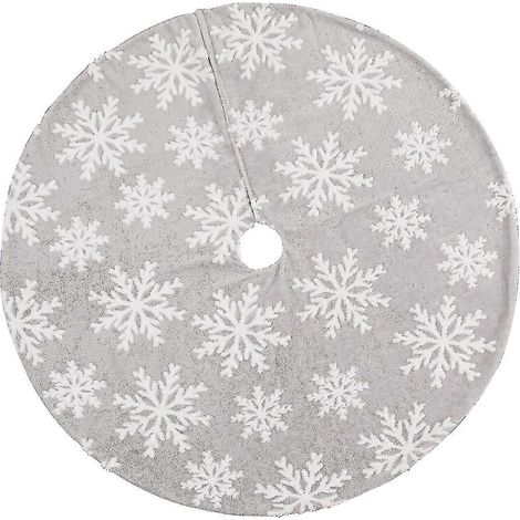90 cm große, graue, weiche Fleece-Weihnachtsbaumdecke mit Schneemuster und passenden Weihnachtsstrümpfen (1/5)