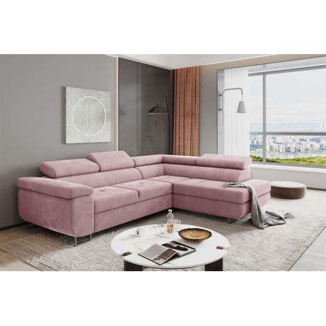 Ecksofa Sofa JADE Stoff Soro Rosa mit Schlaffunktion Ottomane Rechts (1/2)