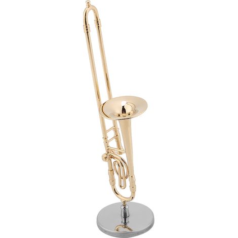Réplique Décorative de Trombone Doré Miniature avec Socle et Boîtier, Idée Cadeau Instrument de Musique (1/5)