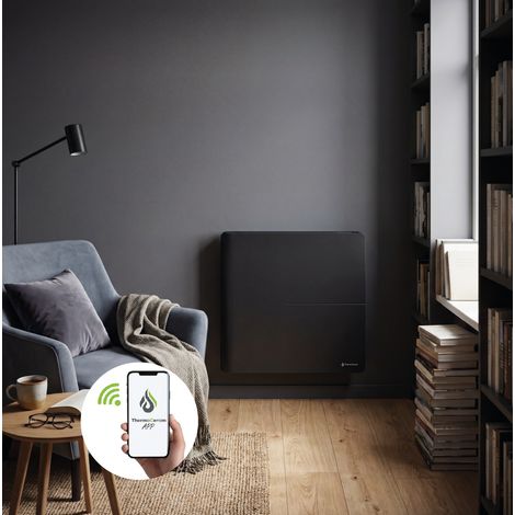 Radiateur électrique connecté 1000W double système de chauffe horizontal Noir Molia