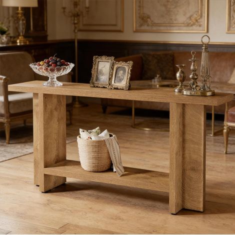 OKWISH Konsolentisch, 2 Ebenen, MDF Braun, 150 x 30 x 80 cm (1/5)