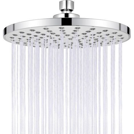 Pommeau de douche haute pression de 8 pouces, aspect chromé moderne de luxe rond, buses en silicone, pommeau de douche réglable rond (1/5)