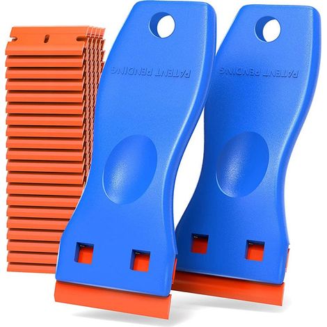 Grattoir en plastique anti-rayures, 2 grattoirs bleus + 100 lames, jeu de grattoirs dissolvant de colle