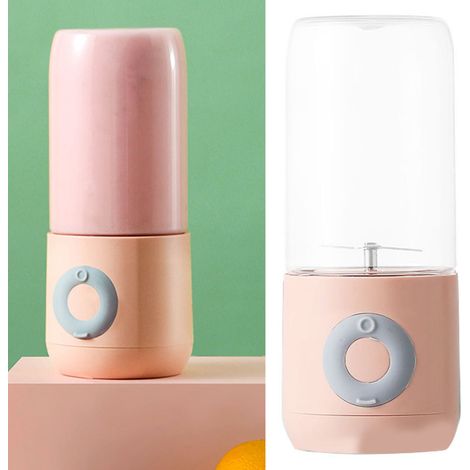 Mixeur-extracteur de jus portable à 6 lames, rechargeable par USB, pour la maison, la cuisine et l'extérieur (rose). (1/5)