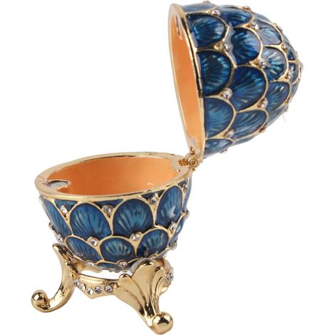 Enamel Easter Egg Jewelry Box, Vintage Trinket Box, Enamel Collectible Egg, Easter Egg Decoration, Craft (Blue) (1/5)