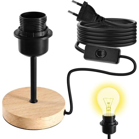 Begonia E27 Wooden Metal Table Lamp Base E27 Socket with Screw Ring Cable Switch 32cm for Bedroom Living Room (1/5)