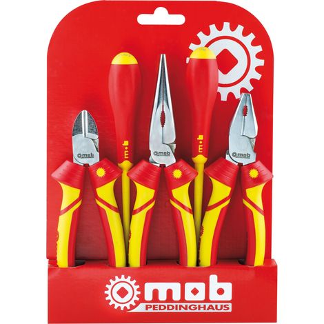 Multi pack électricien – 3 pinces isolées 1000V (160, 180, 200 mm) + 2 tournevis isolés (fente 4x100 mm, Pozidriv PZ1) – Outils certifiés pour travaux sous tension (1/2)