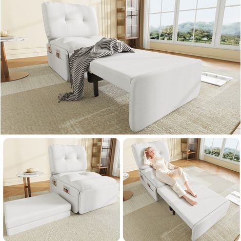 Sofa Schlafsofa ausziehbar 80x165 Leinen Weiß HAVRYA