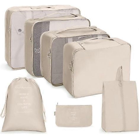 Ensemble de 7 organisateurs de bagages, pour ranger vêtements, chaussures et accessoires en voyage.-AquaForge (1/5)