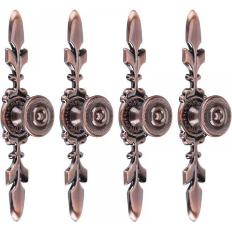 Poignées de tiroir style vintage – pour meubles, armoires, penderies, tiroirs – avec vis – Bronze rouge – 4 pièces (1/4)