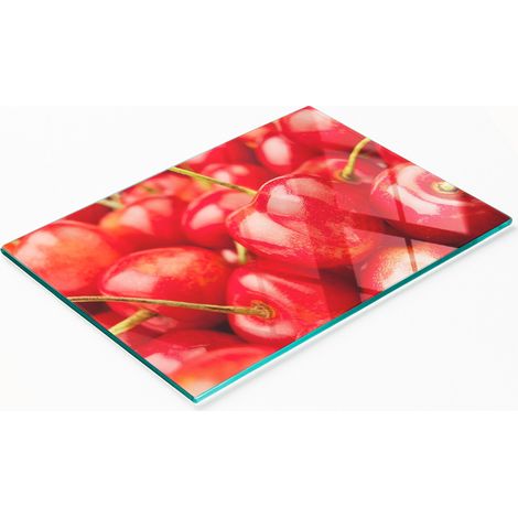 Tabla de cortar y servir decorativa de cristal para cocina, color cerezo, 80x52 cm. (1/5)