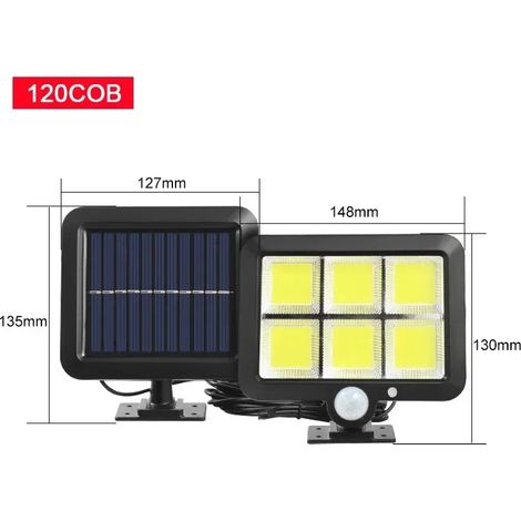 (120COB A) Lampe solaire LED COB avec détecteur de mouvement, étanche, pour jardin, cour ou porte d'entrée. (1/5)