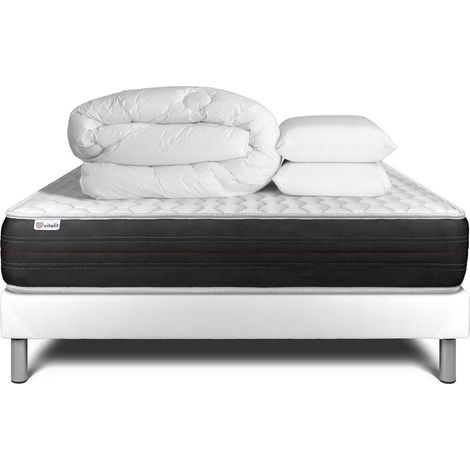 Komplettpaket Bett - Matratze 140x200 cm + Boxspringbett mit Lattenrost (im Set) + 2 Kopfkissen + Bettdecke - Vitalspring