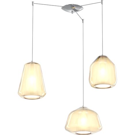 SOSPENSIONE CROMO 3 LUCI SPOSTABILE VETRI ALPHA + BETA + GAMMA AMBRA 1176CR-S3 S ABG-AM