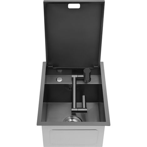 Évier escamotable 45×35 cm – Acier inoxydable 304, robinet pliable, couvercle inclus – Idéal pour petite cuisine, studio, camping-car