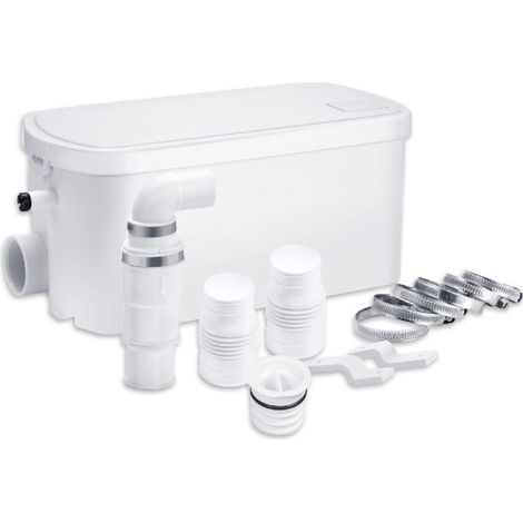 Pompe sanitaire 250W – Débit 100 L/min – Évacuation jusqu'à 8 m – Filtre à charbon – Silencieuse 30-40 dB pour douches et éviers