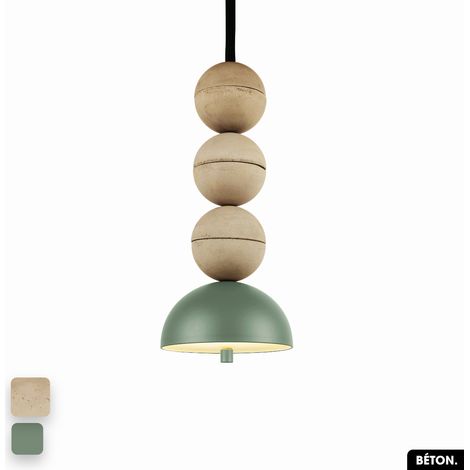 Lampe de suspension en béton - BOSFOR CONCRETE SABLE - VERT 3 BALLES LED 14W (1/2)