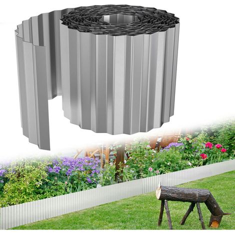 Bordure de pelouse flexible Délimitation de parterre 10m Longueur 15cm Hauteur Ondulé Délimitation de jardin Bordure de jardin en métal galvanisé Bordure de parterre pour pelouse Bordure de tonte Part
