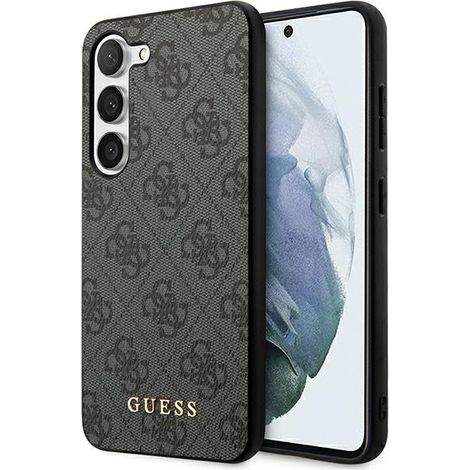 Guess GUHCS23SG4GFGR S23 S911 custodia rigida grigia/grigia 4G Logo in metallo dorato (1/5)