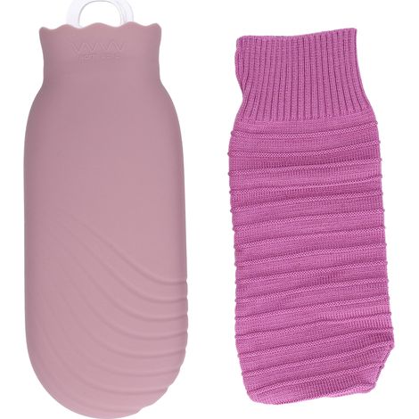 Bouteille d'eau chaude 550ml en silicone peluche, mignon cartoon, antiexplosion, étanche, violet (1/5)