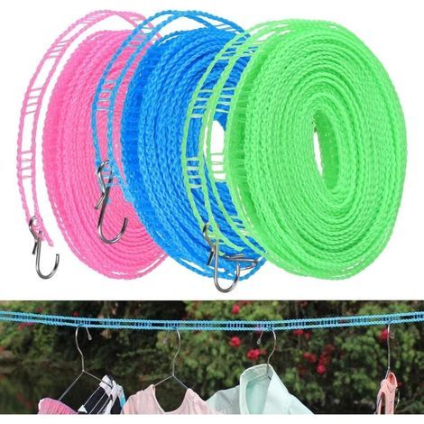 3 Pcs Corde Linge Coupe-Vent - Corde Linge Nylon - Corde Linge Portable - Corde à Linge Coupe-Vent,Conçu pour l'extérieur, l'intérieur, la Maison, Le Voyage, Le Camping (Vert, Rose, Bleu) (1/4)