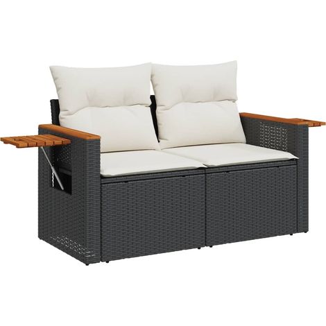 Maison Exclusive - Divano da Giardino con Cuscini a 2 Posti Nero in Polyrattan