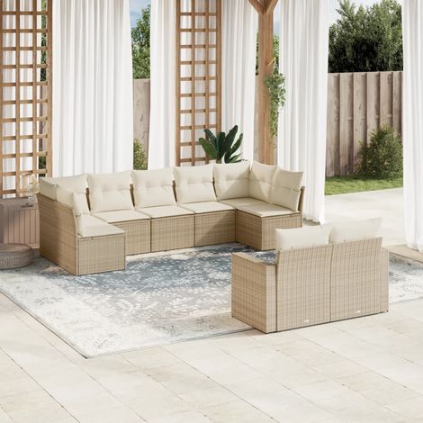 vidaXL 9-tlg. Garten-Sofagarnitur mit Kissen Beige Poly Rattan (1/5)