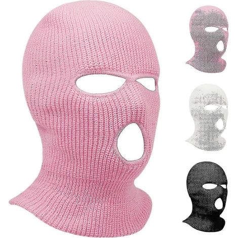 3-Loch-Winterstrickmaske, Vollgesichtsmaske, warme Sturmhaube für Erwachsene zum Skifahren, Motorradfahren und als Windschutz, rosa (1/5)