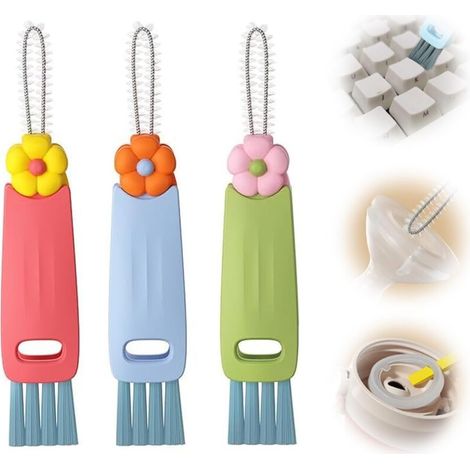 Set di 3 spazzole multifunzione 3 in 1 per la pulizia di coperchi di tazze, bottiglie d'acqua e tastiere.