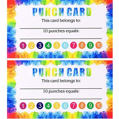 100 cartes à poinçonner, cartes de fidélité incitatives pour les élèves, 8,9 x 5,1 cm