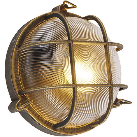 Applique murale extérieure 1 lumière L260mm – Doré/laiton – IP44 – Verre texturé – Éclairage vintage