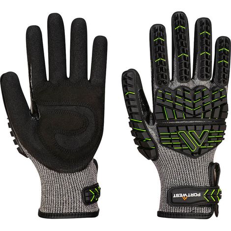 Guanto antimpatto in schiuma nitrile Cutf - Taglia XS - Nero/verde - Portwest
