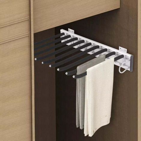 Cintre porte-pantalon coulissant en acier inoxydable – 9 tiges antidérapantes – Dimensions 46x32.6cm pour armoires ≥35cm (1/5)