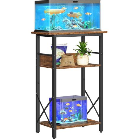 Support pour Aquarium à 3 Niveaux pour Bac de 37,8 L, Meuble pour Aquarium, avec Espace de Rangement, Cadre Métallique, pour Salon, Bureau, Marron Rustique et Noir EBF52FT01 (1/3)