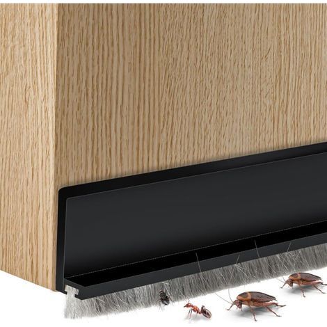 Joint de bas de porte intégré avec brosse, joint de porte autocollant, insonorisant et insectifuge (grand, noir) (1/5)