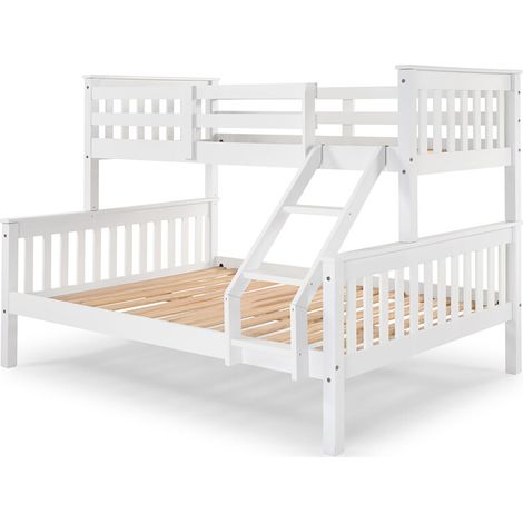 Lit superposé en bois blanc, Lit double bas 135 x 190 cm et lit simple haut 90 x 190 cm - Longueur 204 x Hauteur 150 x Largeur 147 cm (1/5)