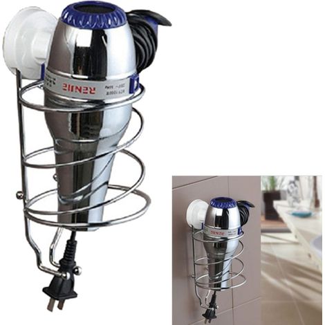 Trade Shop - Soporte De Pared De Acero Para Secador De Pelo Con Ventosa -