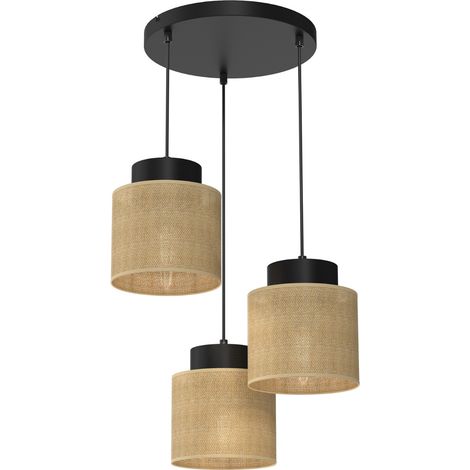 Suspension Luminex Jute noire, 3 abat-jours jute E27
