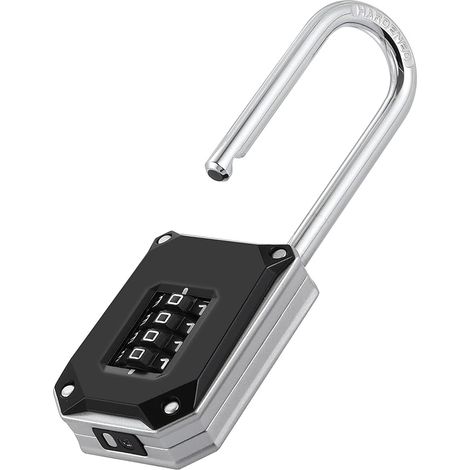 Schloss mit Zahlencode Langer Bügel 57 mm, Hochbelastbar Vorhängeschloss Zahlen mit Groß Weiß Code und Reset Schutzabdeckung, Schloss Spind (Schwarz/Silber)