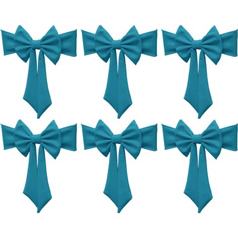 (Set mit 6) 6 elastische, knotenlose Stuhllehnendekorationen, ideal für Hotelbankette, mit Blumenband und dickem Gummiband (Größe 22, dickes Pfauenblau). (1/3)