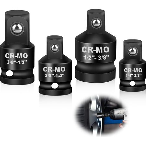 4PCS Adaptateur à Clique,ELEPRUC Adaptateur à Douille 1/2" à 3/8",3/8" à 1/2",1/4" à 3/8",3/8" à 1/4",CR MO Jeu d'adaptateurs,Adaptateurs Réducteurs Pour Douilles et Embouts Impact Réducteur (1/5)